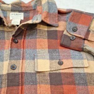 L.L. Bean Chamois Shirt Traditional Fit Sz XLT Orange Gray Heavy Flannel Shacket